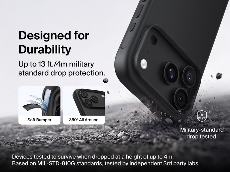 Belkin Protect Series Case for iPhone 18 provides up to 13-foot military-standard drop protection with a soft bumper and 360-degree protection.