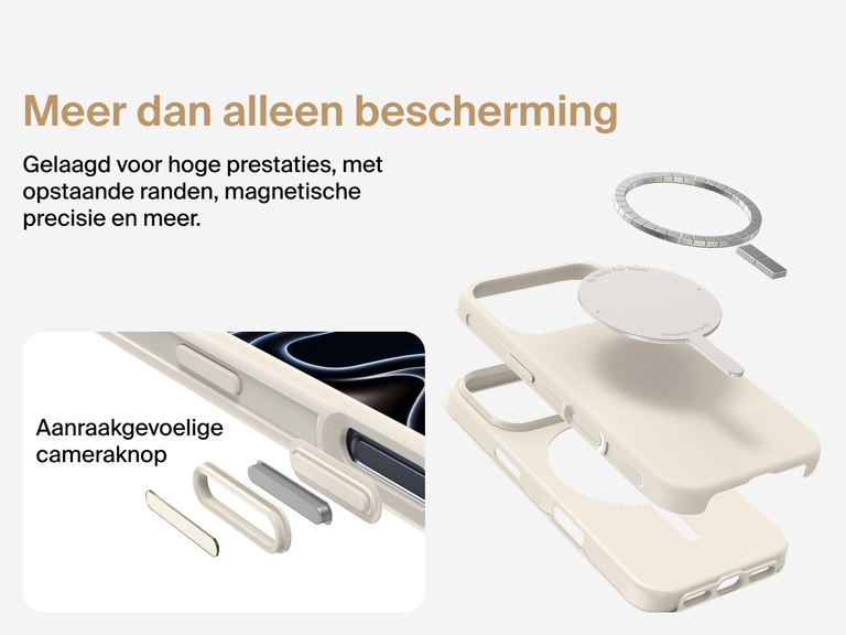 Belkin ScreenForce Protect-hoesje voor de iPhone 17, met MagSafe en Qi2-compatibiliteit voor stevige magnetische bevestiging op laders en accessoires.