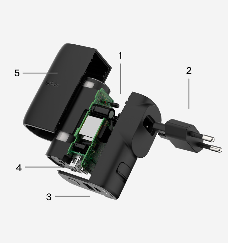 Belkin BoostCharge Hybrid-Ladegerät (25 W) mit Powerbank 5K, tragbares 2-in-1-Ladegerät mit USB-C PD 3.0-Anschluss und USB-A-Anschluss, für Reisen, 2-Port-Ladegerät – Schwarz | Belkin