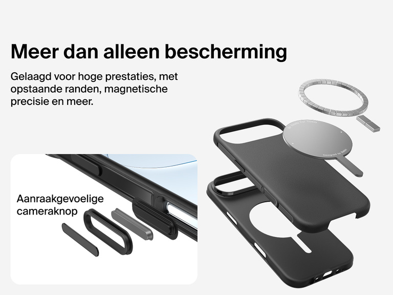 Belkin ScreenForce Protect-hoesje voor de iPhone 17, met MagSafe en Qi2-compatibiliteit voor stevige magnetische bevestiging op laders en accessoires.