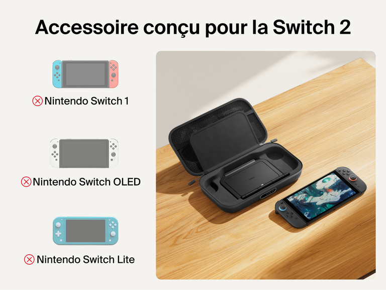 Belkin Gaming Charging Case Pro for Nintendo Switch 2 shown with custom-fit interior and compatibility notice indicating it is designed exclusively for Switch 2, not Switch, Switch OLED, or Switch Lite.