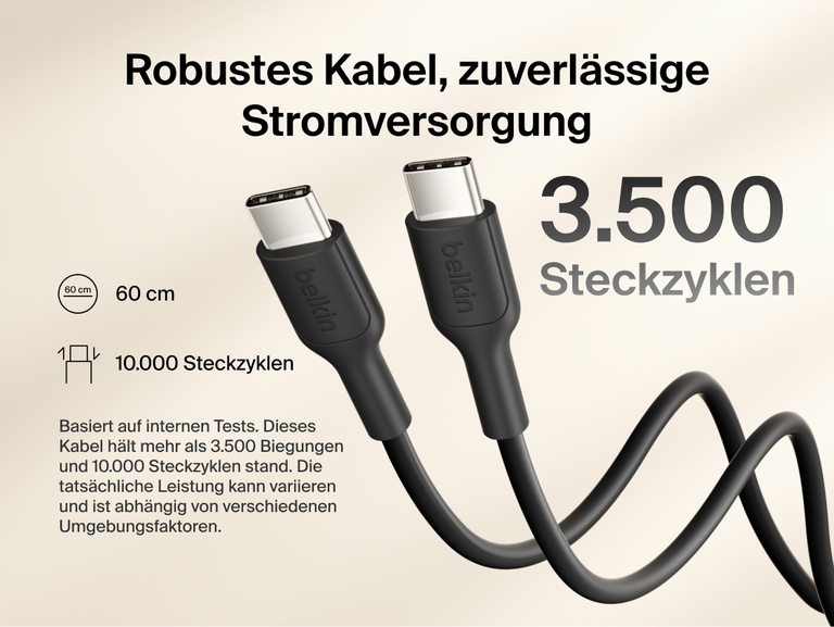 Slim Magnetic Power Bank 10K with Qi2 USB-C cable close-up showing durable connectors and bend resistance details