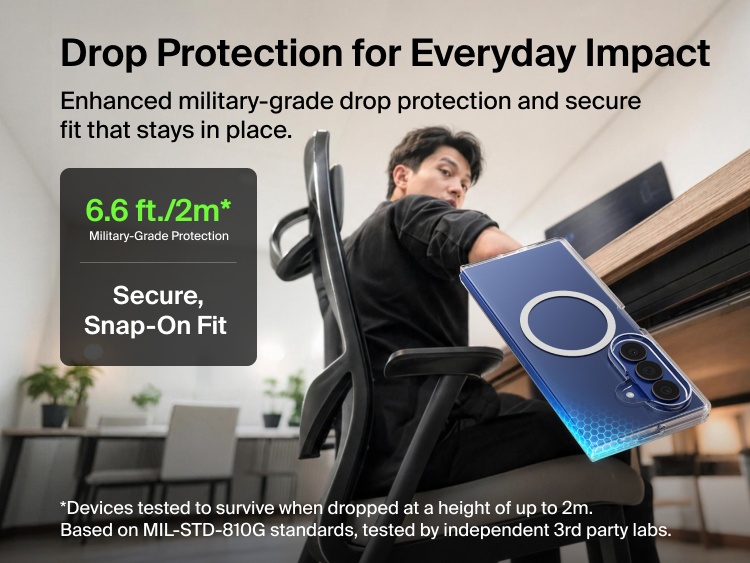 Belkin Clear Series Case for Samsung Galaxy Z Fold8 Ultra delivers military-grade 6.6 ft drop protection with a secure snap-on fit for everyday durability.
