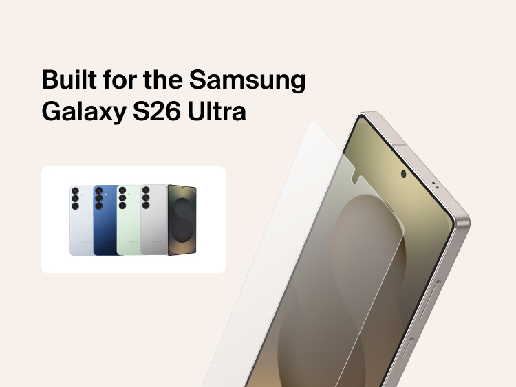 Belkin ScreenForce Titan EcoGuard Red Light Screen Protector built for Samsung Galaxy S26, shown with precision-fit coverage that helps reduce red light exposure while maintaining touch responsiveness and display clarity.