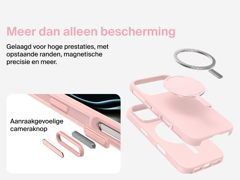 Belkin ScreenForce Protect-hoesje voor de iPhone 17, met MagSafe en Qi2-compatibiliteit voor stevige magnetische bevestiging op laders en accessoires.