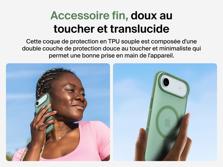 Belkin SheerForce Grip Series Case for iPhone 17 with slim translucent design and soft-touch finish for a comfortable grip.