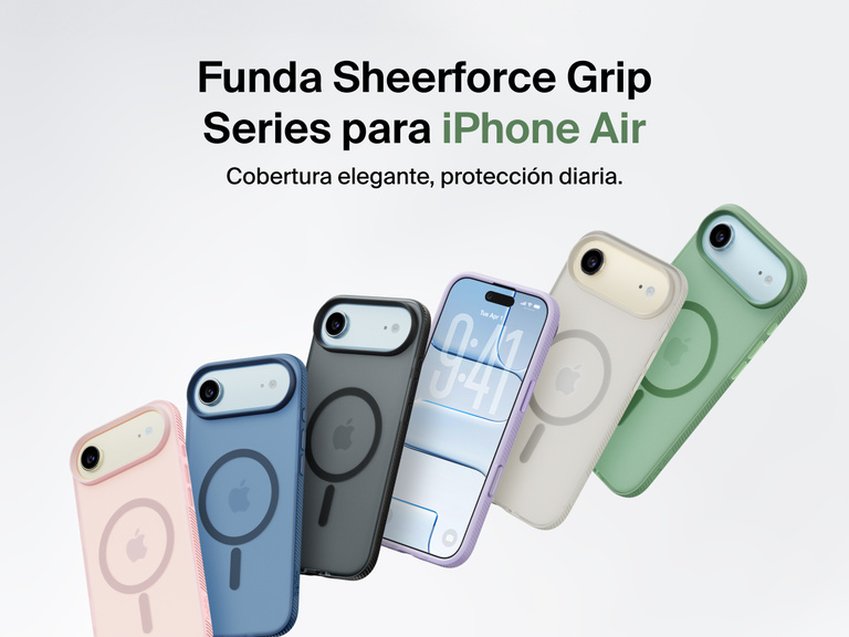 Belkin SheerForce Grip Series protective case for iPhone 17 shown in pink, clear, and black with slim design and MagSafe compatibility.