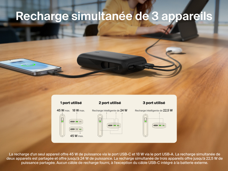 Belkin UltraCharge 10K power bank with integrated USB-C cable and digital display charging up to three devices simultaneously with smart power sharing