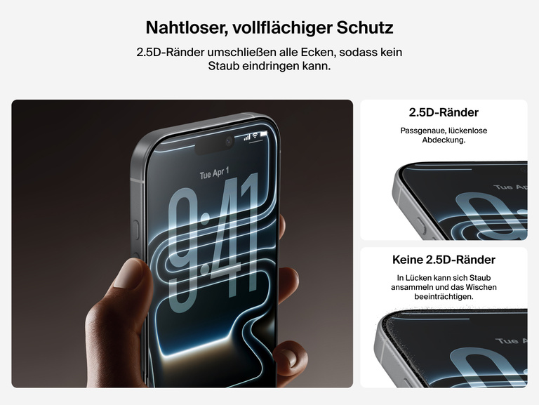 Belkin ScreenForce InvisiGlass Screen Protector with seamless 2.5D edge-to-edge coverage for a smooth, dust-free fit.