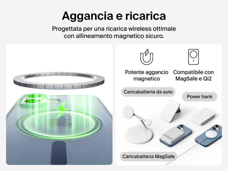 Close-up of Belkin SheerForce Grip Series Case for iPhone 17 with textured edges for secure, comfortable handling.
