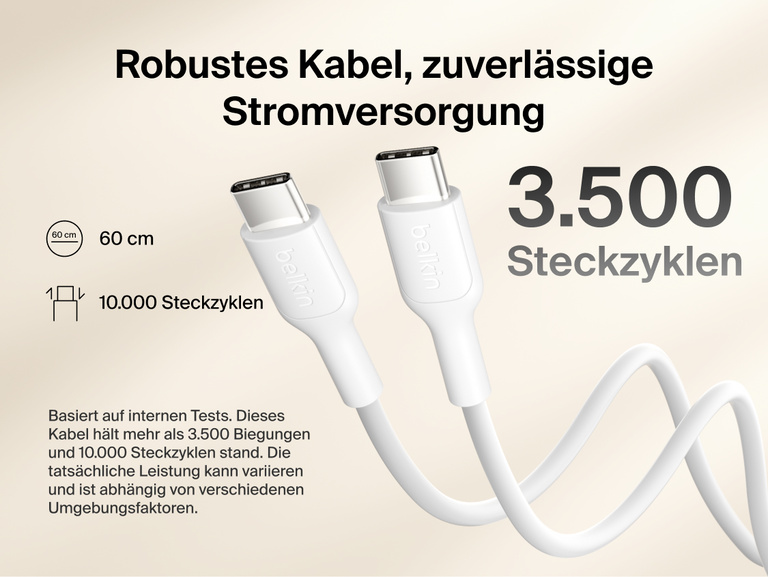 Slim Magnetic Power Bank 10K with Qi2 USB-C cable close-up showing durable connectors and bend resistance details