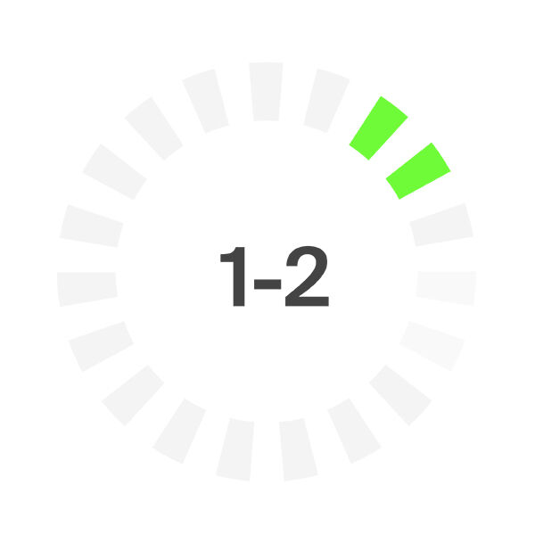 A circular progress-style icon with two bright green segments highlighted and the text &lsquo;1&ndash;2&rsquo; in the center.