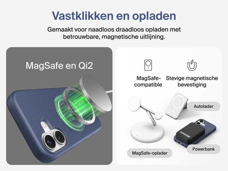 Belkin ScreenForce Protect-hoesje voor de iPhone 17, met opstaande randen ter bescherming van het scherm en de camera en dat gemaakt is ter ondersteuning van naadloos magnetisch draadloos opladen.