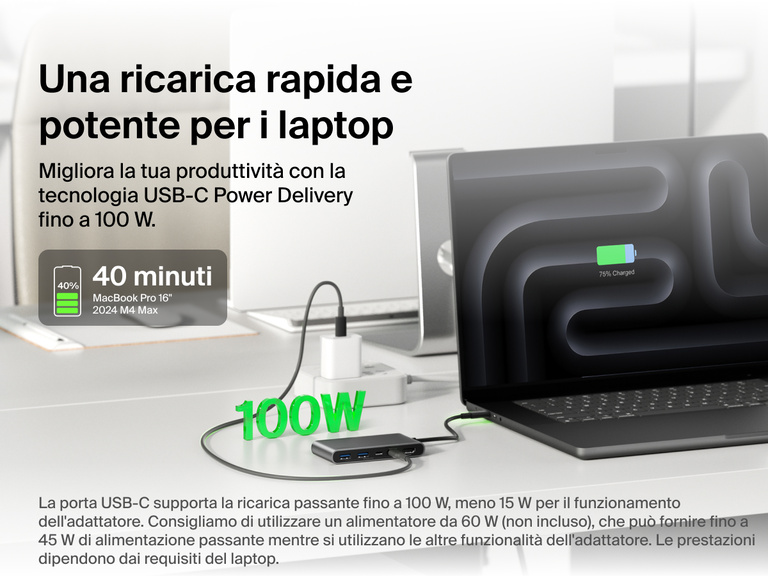 Belkin Connect 5-Port USB-C Hub with Dual USB-C Ports delivers fast laptop charging with up to 100W USB-C Power Delivery.