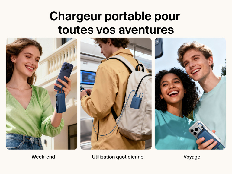 Belkin UltraCharge 10K power bank with integrated USB-C cable and digital display used for portable charging during travel, commuting, and everyday carry