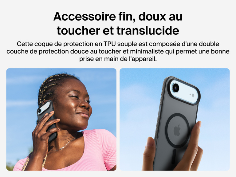 Belkin SheerForce Grip Series Case for iPhone 17 with slim translucent design and soft-touch finish for a comfortable grip.