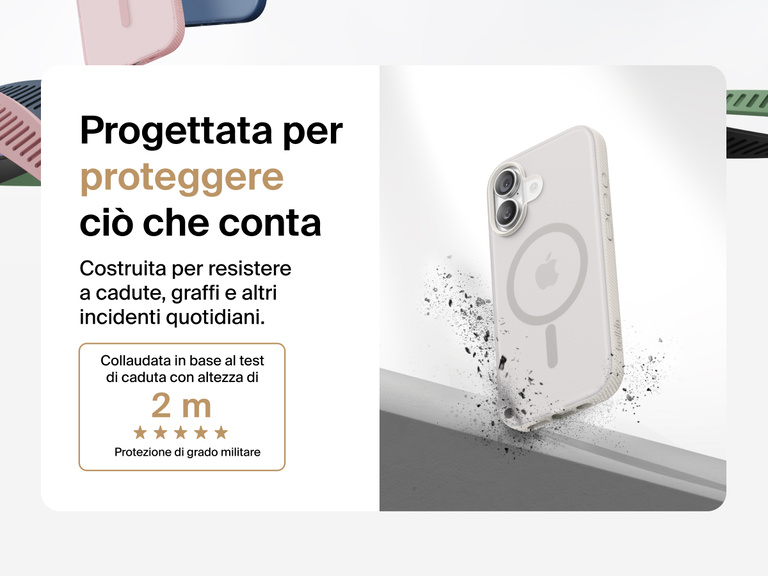 Belkin SheerForce Grip Series Case for iPhone 17 shown with textured grip and impact protection against drops.