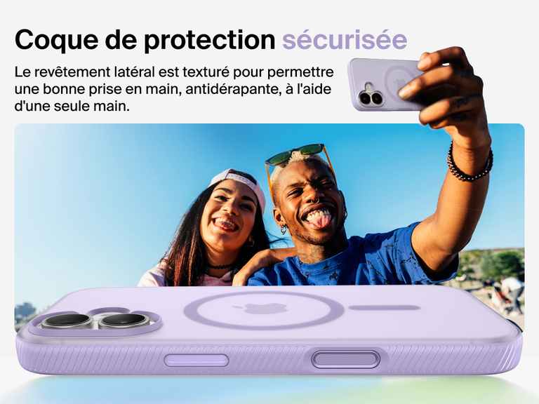 Belkin SheerForce Grip Series Case for iPhone 17 with military-grade drop protection and textured non-slip grip.