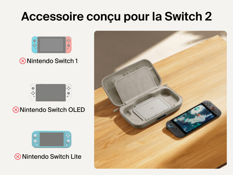 Belkin Gaming Charging Case Pro for Nintendo Switch 2 shown with custom-fit interior and compatibility notice indicating it is designed exclusively for Switch 2, not Switch, Switch OLED, or Switch Lite.