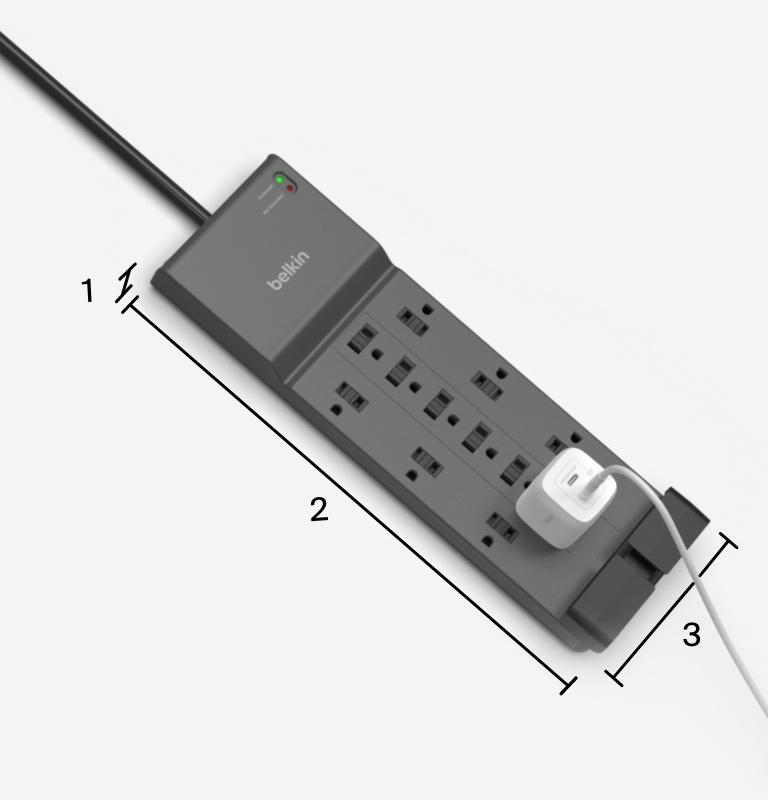 Belkin Surge Protector Power Strip w/ 12 AC Outlets & 8ft Long Flat Plug Heavy-Duty Extension Cord for Home, Office, Travel, Computer Desktop, Laptop & Phone Charger - 3,940 Joules of Protection 