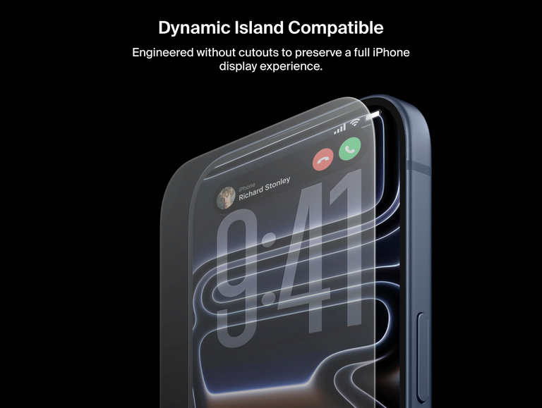 Belkin ScreenForce UltraGlass 2 Screen Protector is Dynamic Island compatible, preserving full iPhone display without cutouts.