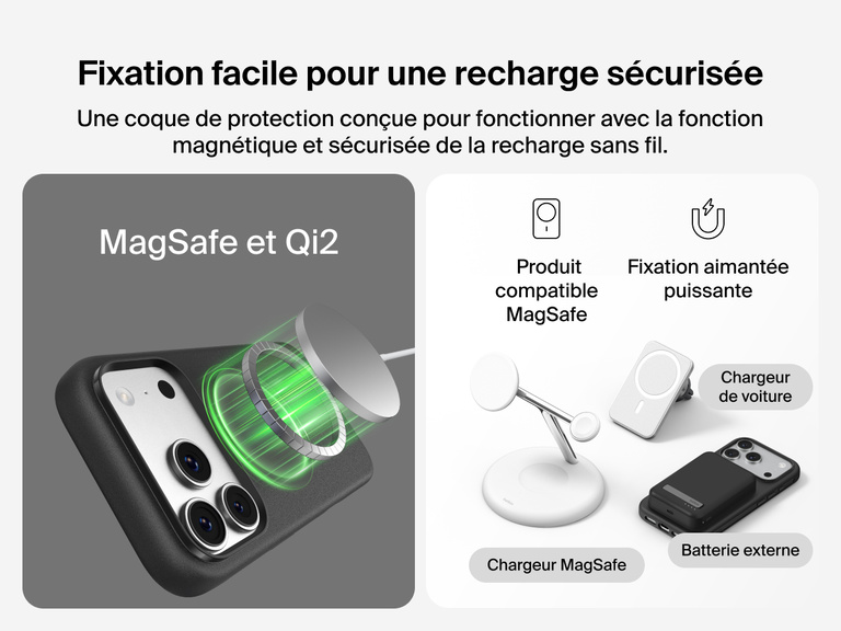 Coque de protection Belkin ScreenForce Protect&nbsp;Series pour iPhone&nbsp;17 avec rebords prot&eacute;geant l'&eacute;cran et les objectifs, con&ccedil;ue pour une recharge sans fil magn&eacute;tique fluide.