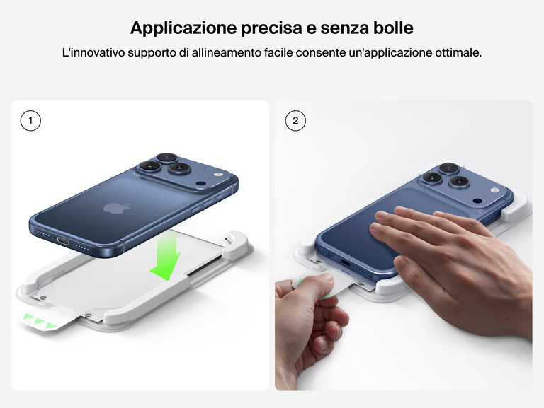 Il proteggi schermo Belkin ScreenForce InvisiGlass include il supporto di allineamento Easy Align per un'installazione precisa e senza bolle.