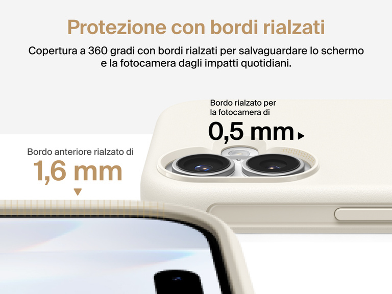 Immagine della custodia Belkin SheerForce Protect Series per iPhone 17 con design dei bordi rialzati e protezione dalle cadute di grado militare (fino a 4 metri).