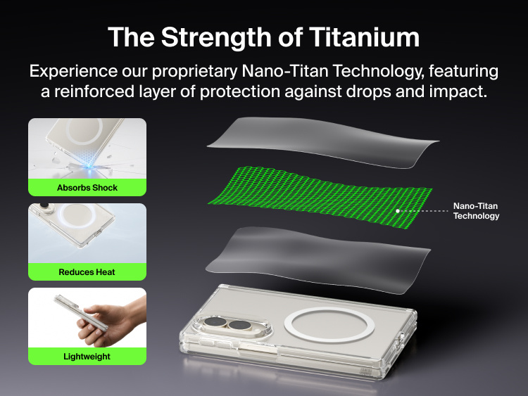 Belkin Clear Series Case for Samsung Galaxy Z Fold8 features lightweight Nano-Titan Technology that absorbs shock, reduces heat, and reinforces impact protection.