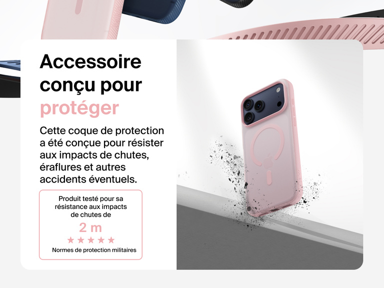 Belkin SheerForce Grip Series Case for iPhone 17 shown with textured grip and impact protection against drops.