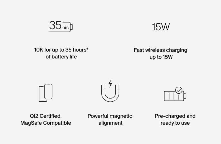 Your Qi2 on-the-go charging solution is here. Power up with up to 15W of the latest wireless magnetic charging technology.  