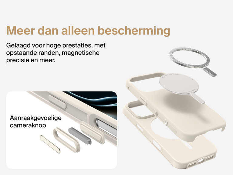 Belkin ScreenForce Protect-hoesje voor de iPhone 17, met MagSafe en Qi2-compatibiliteit voor stevige magnetische bevestiging op laders en accessoires.