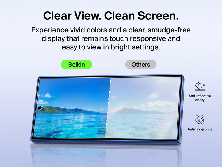 Belkin Titan SmartShield Anti-Reflective Screen Protector for Samsung Galaxy Z 8 provides crystal-clear viewing with anti-glare and anti-fingerprint protection.