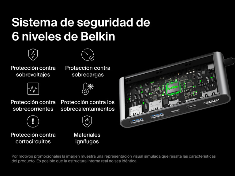 Belkin Connect 5-Port USB-C Hub with Dual USB-C Ports features a 6-point safety system with protection against overvoltage, overload, short circuit, overcurrent, overheating, and fire.