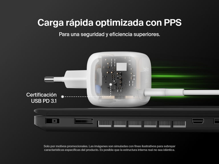 ChatGPT dice: el cargador de pared compacto USB-C de 65 W Belkin BoostCharge con certificación USB PD 3.1 y tecnología PPS ofrece carga rápida optimizada, eficiente y segura para portátiles y otros dispositivos.