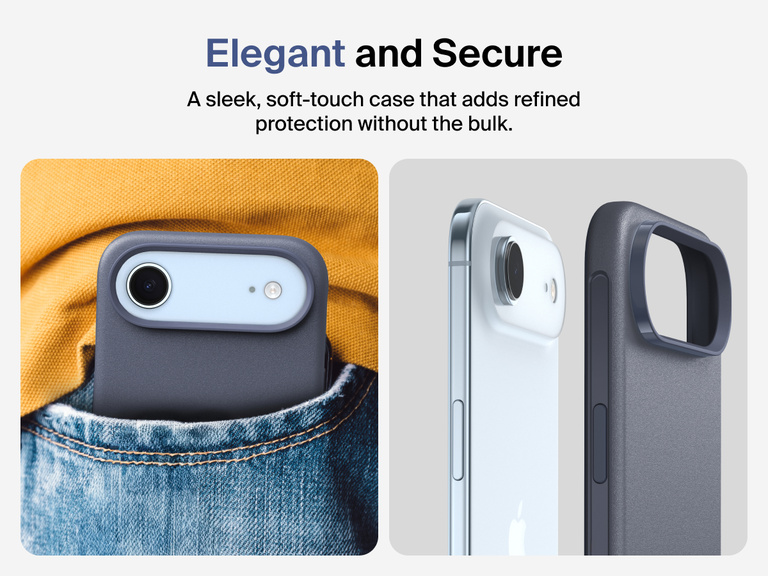 Belkin ScreenForce Protect Series Case for iPhone 17 featuring touch-sensitive camera button and layered design for magnetic precision and durable protection.