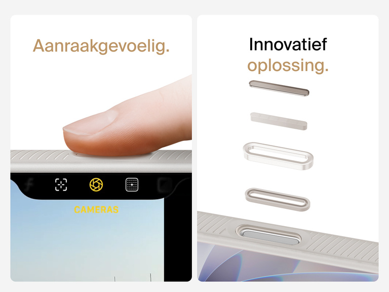 Belkin SheerForce Grip Series Case for iPhone 17 with MagSafe ring, raised edges, and floating tinted buttons for precision protection.