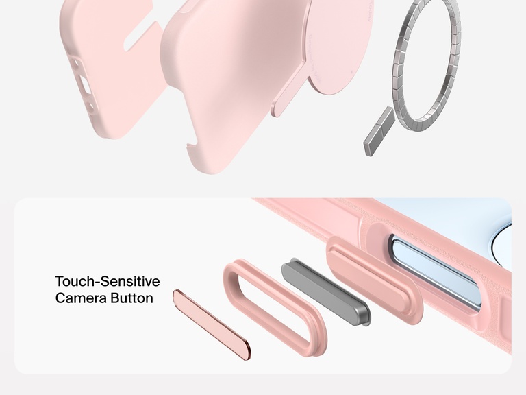 Belkin ScreenForce Protect Series Case for iPhone 17 featuring touch-sensitive camera button and layered design for magnetic precision and durable protection.