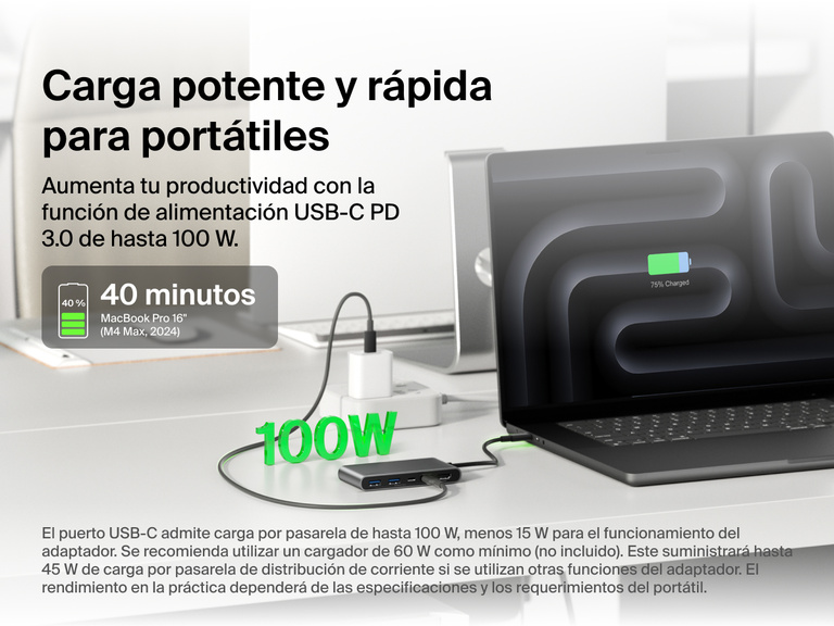 Belkin Connect 5-Port USB-C Hub with Dual USB-C Ports delivers fast laptop charging with up to 100W USB-C Power Delivery.