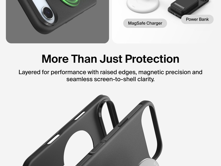 Belkin ScreenForce Protect Series Case for iPhone 17 with MagSafe and Qi2 compatibility for strong magnetic attachment to chargers and accessories.