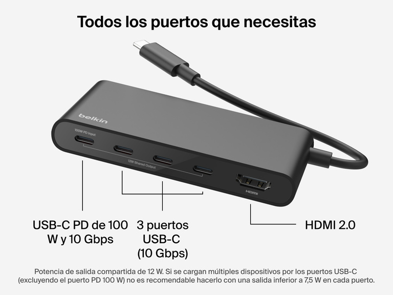 Belkin Connect 5-Port USB-C Hub with 4K HDMI includes 100W PD input, three USB-C 10Gbps ports, and HDMI 2.0 output.