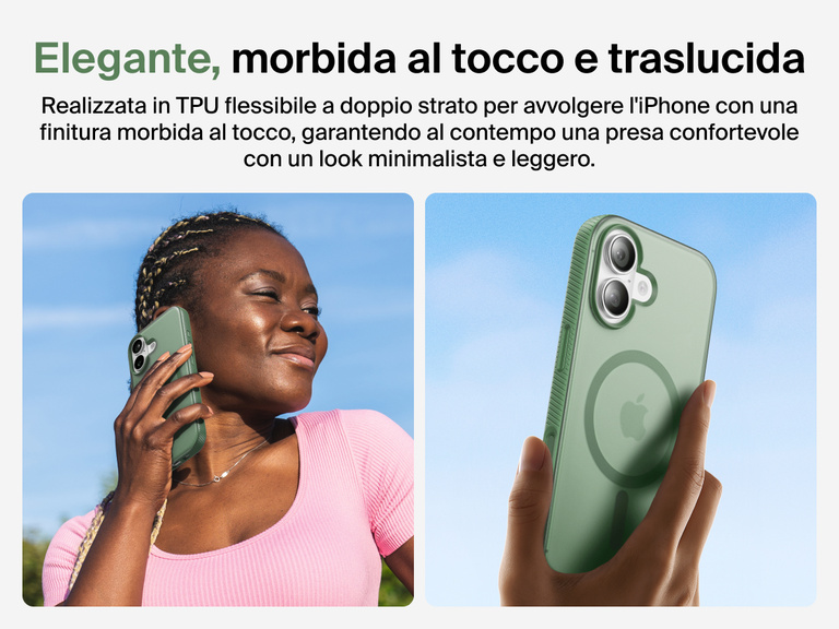 Belkin SheerForce Grip Series Case for iPhone 17 with slim translucent design and soft-touch finish for a comfortable grip.