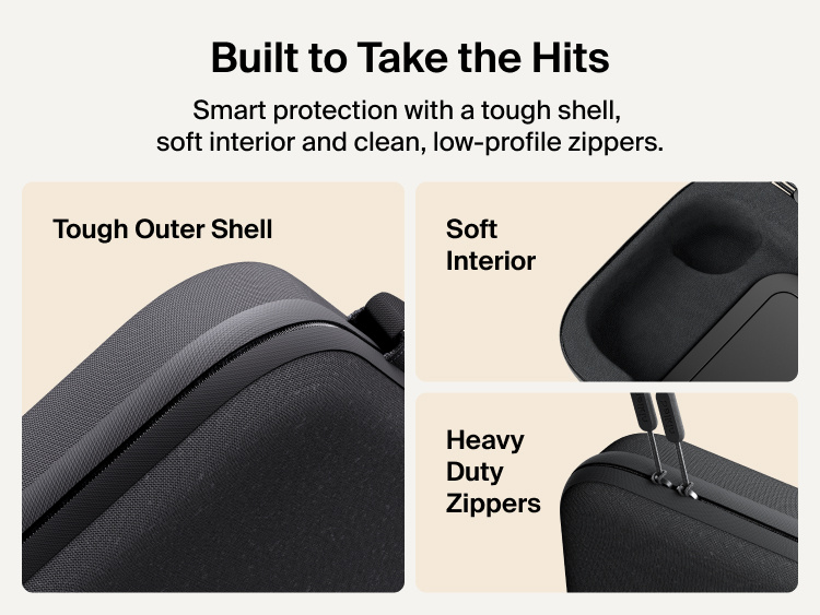 Belkin Gaming Charging Case Pro for Nintendo Switch 2 shown with tough outer shell, soft protective interior, and heavy-duty low-profile zippers for durable travel protection.