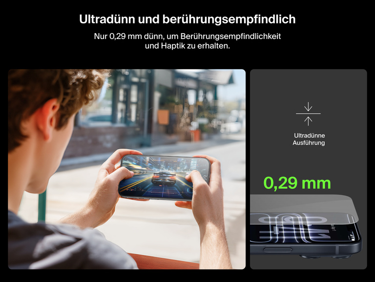 Belkin ScreenForce UltraGlass 2 Screen Protector is ultra-thin at 0.29mm for smooth touch response and a natural screen feel.