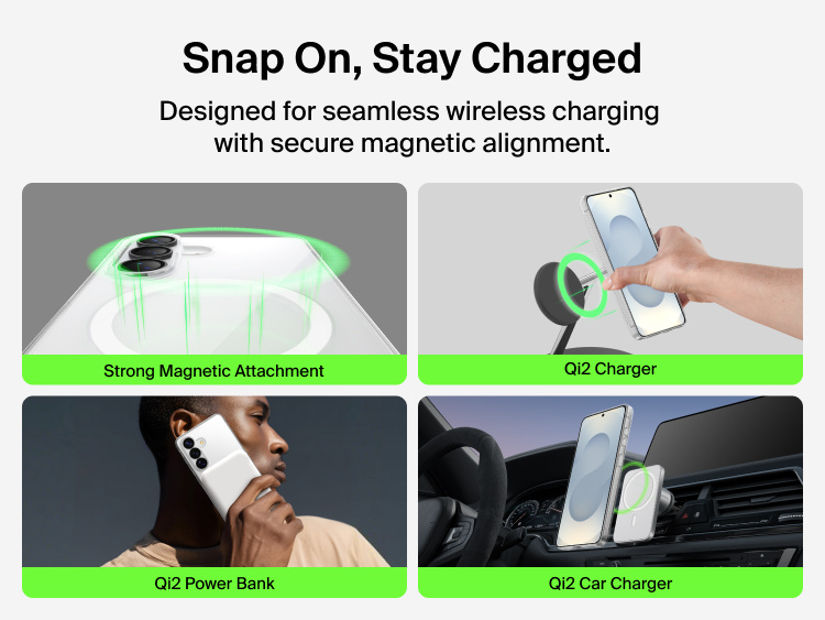 Belkin SheerForce Titan Protective Bundle for Samsung Galaxy S26 with MagSafe-compatible case offering strong magnetic attachment for seamless Qi2 wireless charging with stands, power banks, and car chargers.