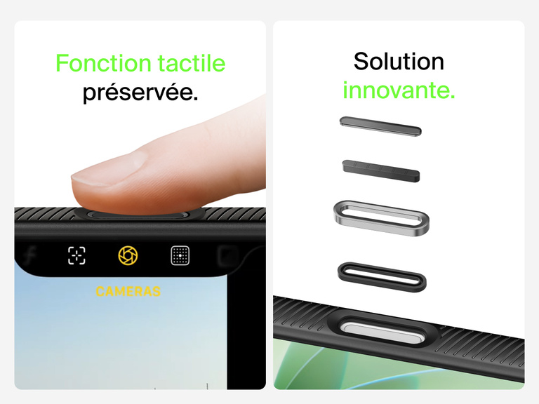 Belkin SheerForce Grip Series Case for iPhone 17 with MagSafe ring, raised edges, and floating tinted buttons for precision protection.