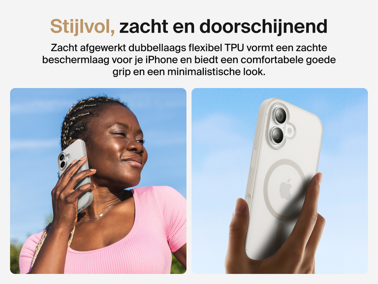 Belkin SheerForce Grip Series Case for iPhone 17 with slim translucent design and soft-touch finish for a comfortable grip.