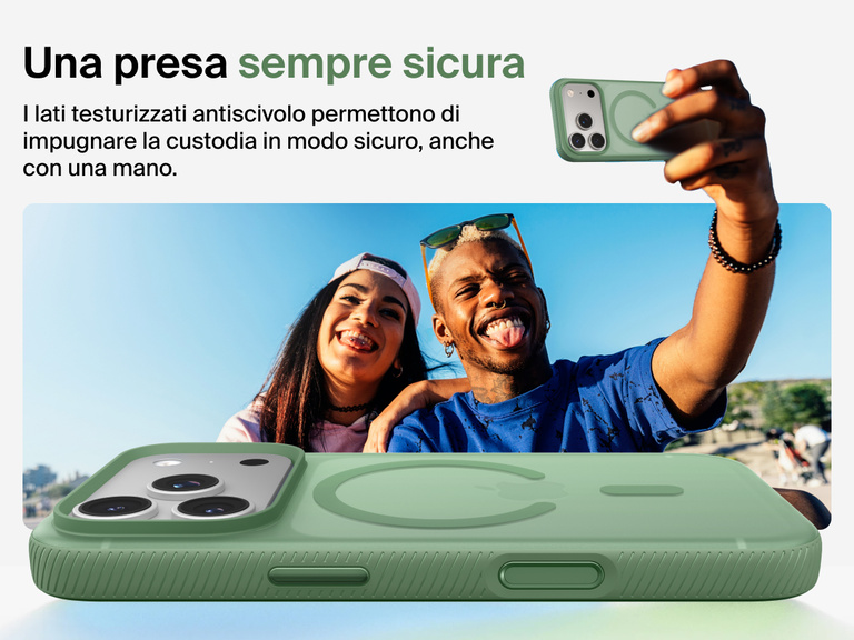 Belkin SheerForce Grip Series Case for iPhone 17 with military-grade drop protection and textured non-slip grip.