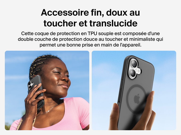 Belkin SheerForce Grip Series Case for iPhone 17 with slim translucent design and soft-touch finish for a comfortable grip.