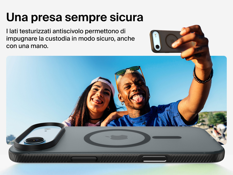 Belkin SheerForce Grip Series Case for iPhone 17 with military-grade drop protection and textured non-slip grip.